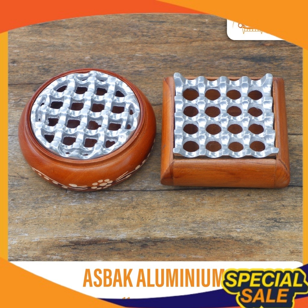 Asbak Rokok Aluminium Kayu - Asbak Kayu - Asbak Bali - Asbak Aluminium - Asbak Besi - Asbak Unik - B