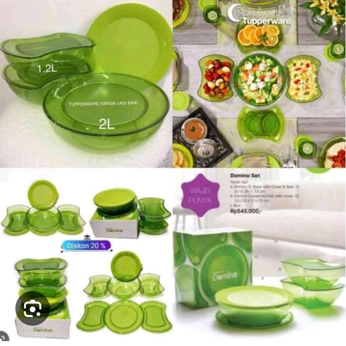 wadah saji kristal domino set - hijau