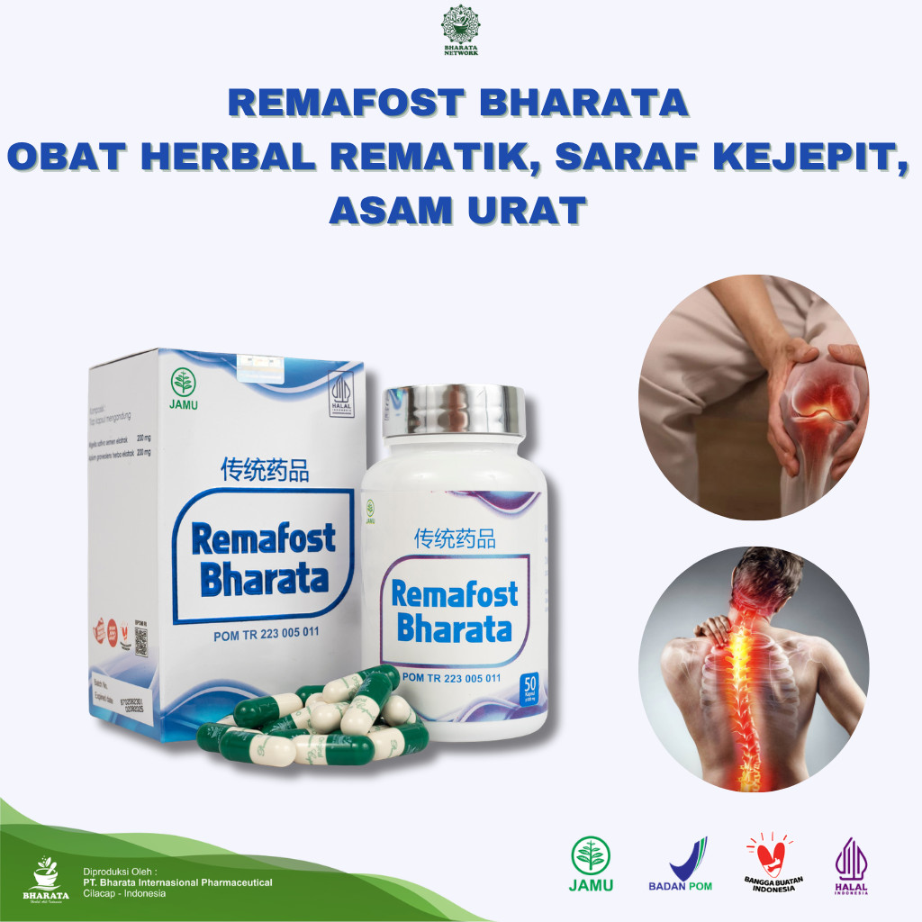 Obat Saraf Kejepit, Rematik, Asam Urat REMAFOST BHARATA | Isi 50 Kapsul | Garansi Original Bharata