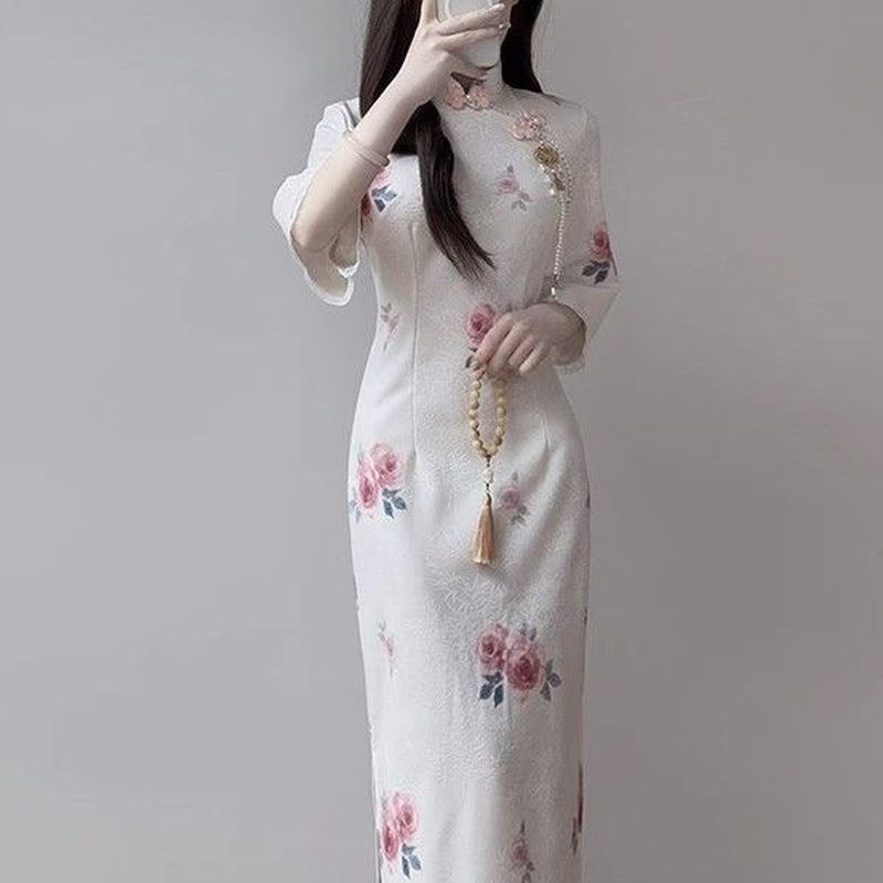 [Bulan Lembut] [COD] Gaun cheongsam modifikasi jacquard Cina, gaun bodycon gaya retro Cina.