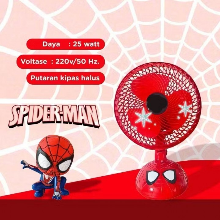 KIPAS ANGIN SPIDERMAN 10 INCH/KIPAS MEJA LISTRIK WELLHOME  KIPAS KECIL MEJA SD