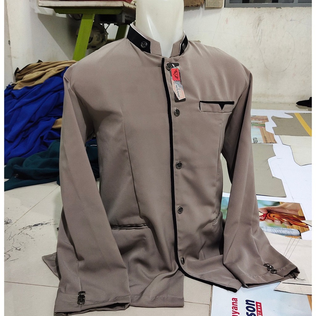 Jasko Lis Polos Jas Koko Motif Plat Bahan Tebal Lembut FL00 / Fashion Muslim / Pakaian Muslim Pria