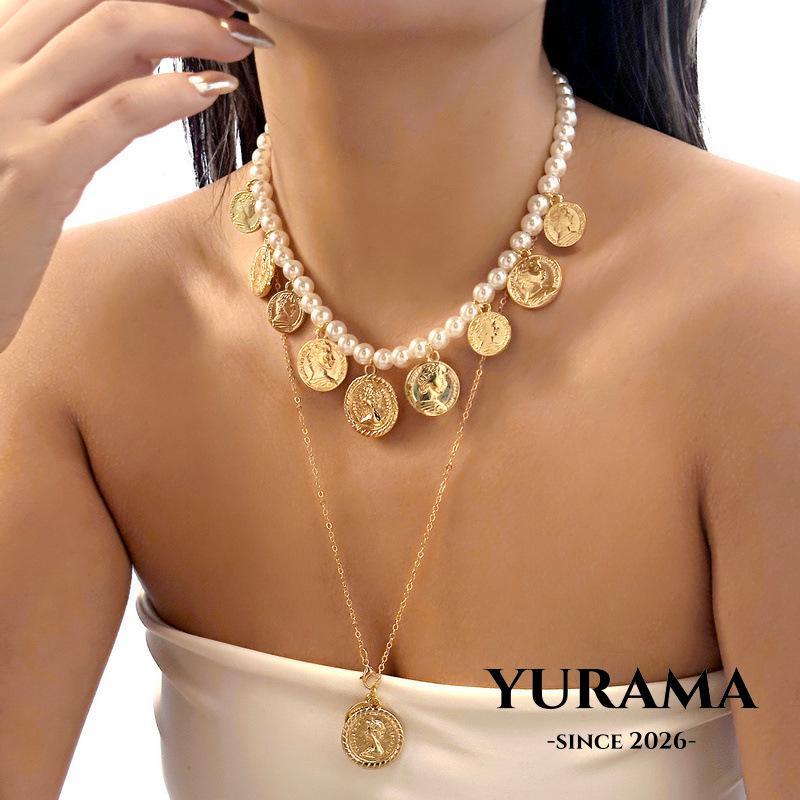 [Yurama] Aksesoris Kalung Etnis Bohemia Liontin Koin Logam Tassel Manik-manik Beras Unik C180