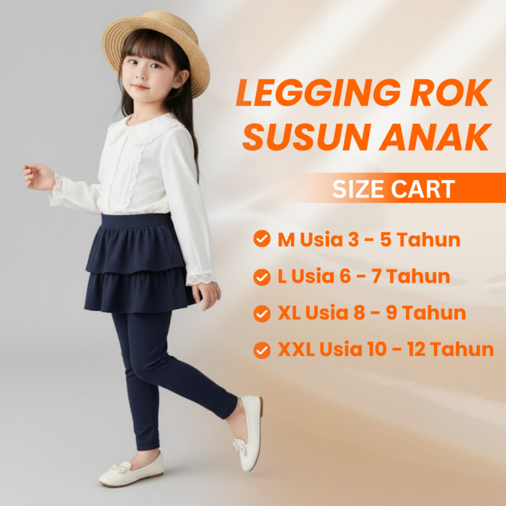 Legging Rok Anak Perempuan - Legging Rok Tumpuk Aanak -Legging Rok Susun Anak Perempuan Jersey Adem 