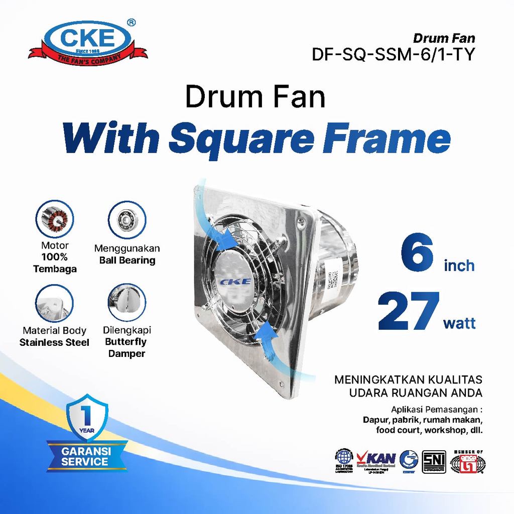 CKE Exhaust Fan Stainless Steel 6 Inch Exhaust Fan Anti Karat untuk Dapur Industri Ventilasi Udara