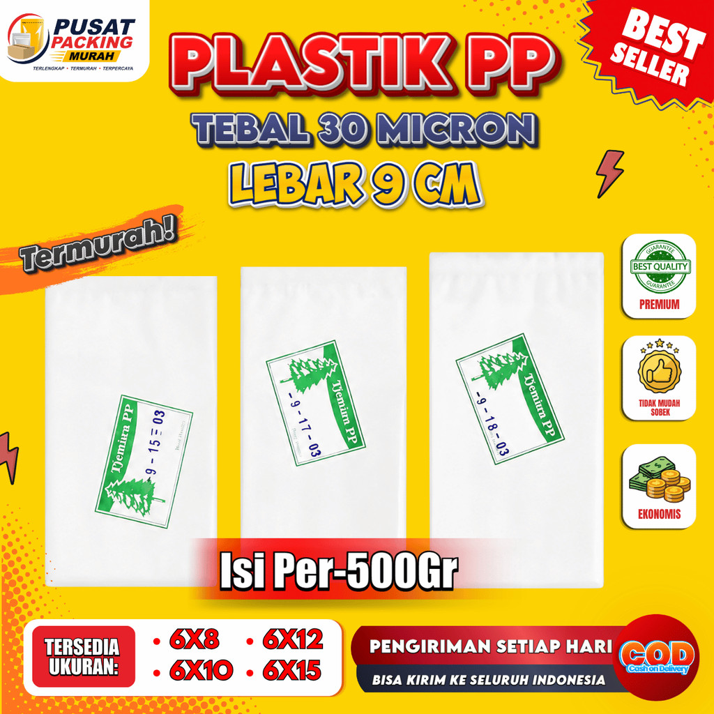 Plastik PP 03 Lebar 9 Tebal 03 9x15 9x17 9x18  Kantong Bening Transparan Kemasan Ekonomis