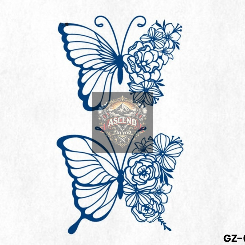 Stiker Tato Kupu Kupu Temporer Semi Permanent Fruit Ink Premium Anti Air Tatto Butterfly Temporary