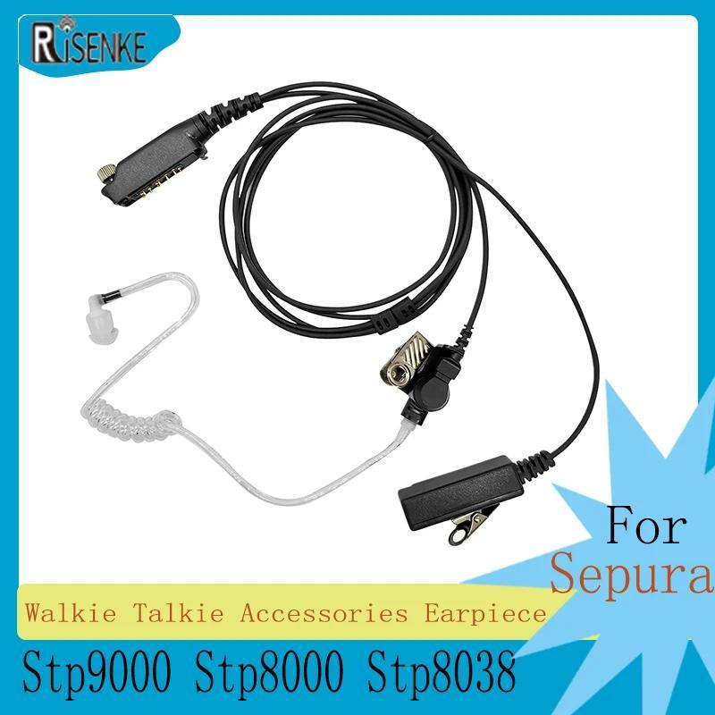 RISENKE-Earpiece for Sepura Walkie Talkie, Headset with Mic, PTT and Tube, Stp9000, Stp8000, STP8030