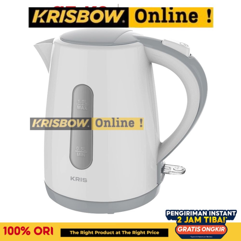 AZKO Kris 1 ltr Teko Listrik Plastik 800 watt - Putih Kettle Plastic Wadah Air Minum Alat Pemanas Ai