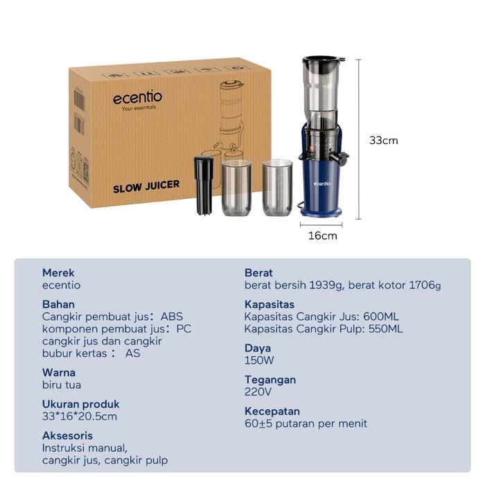 ecentio slow juicer portable 82mm caliber multifungsi blender tanpa ampas bear 550ML+600ML 150W blen