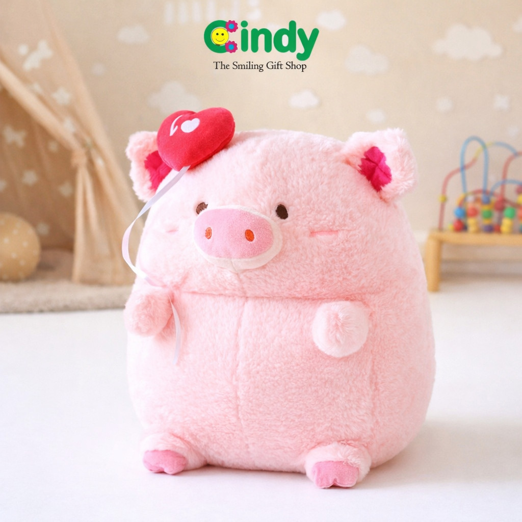 Cindy Boneka Piggy Ballon Love Large Soft - Mainan Boneka Karakter Babi Pegang Balon Lucu