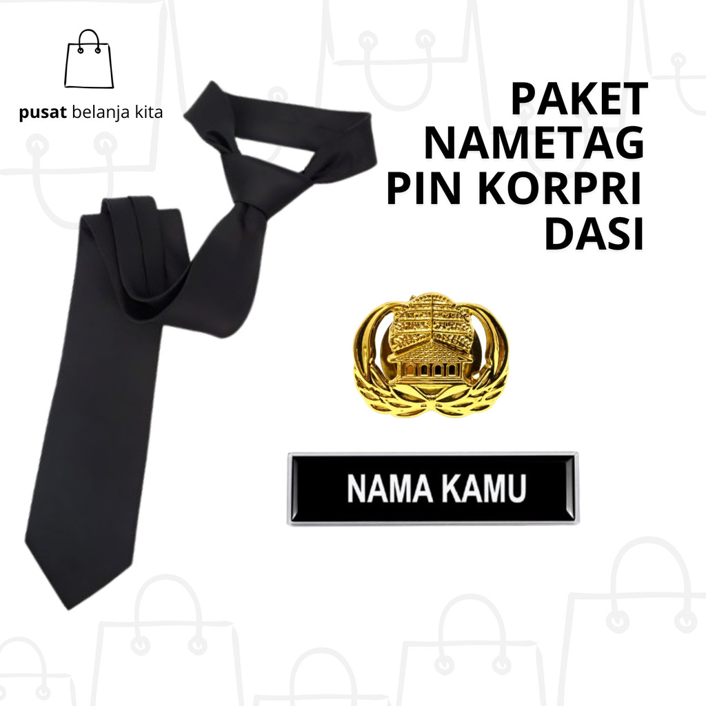 Paket Lengkap ASN PNS CPNS Name Tag Pin Korpri Dasi Formal