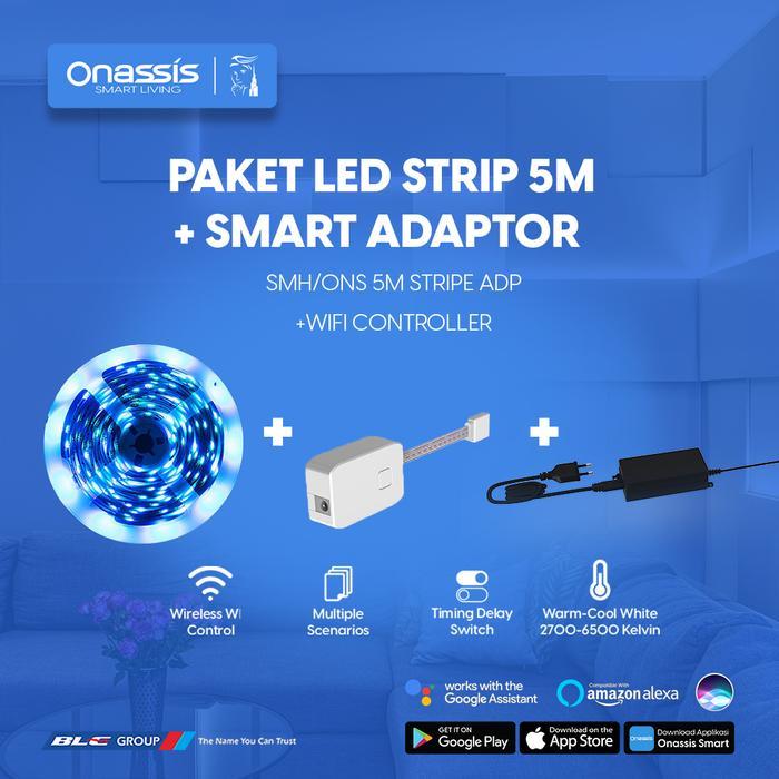 ONASSIS Paket Bundling LED Strip 5M & Smart Adaptor 4-10M WiFi Control 350lm/m 2.5W/m 2700-6500K War