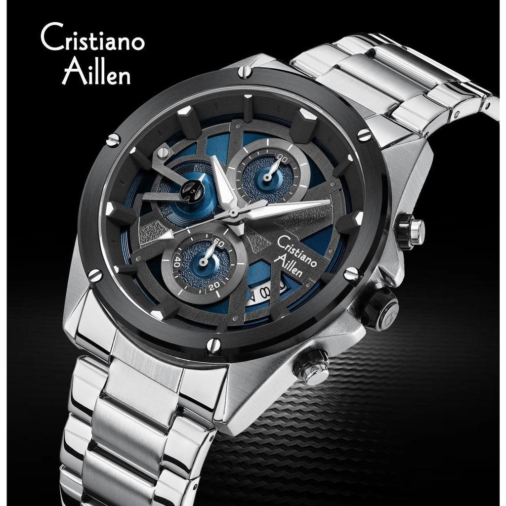 BUY 1 GET 1 Cristiano Aillen Jam Tangan Pria Analog 8895 Rantai Stainless Steel Chronograph Kaca Sap