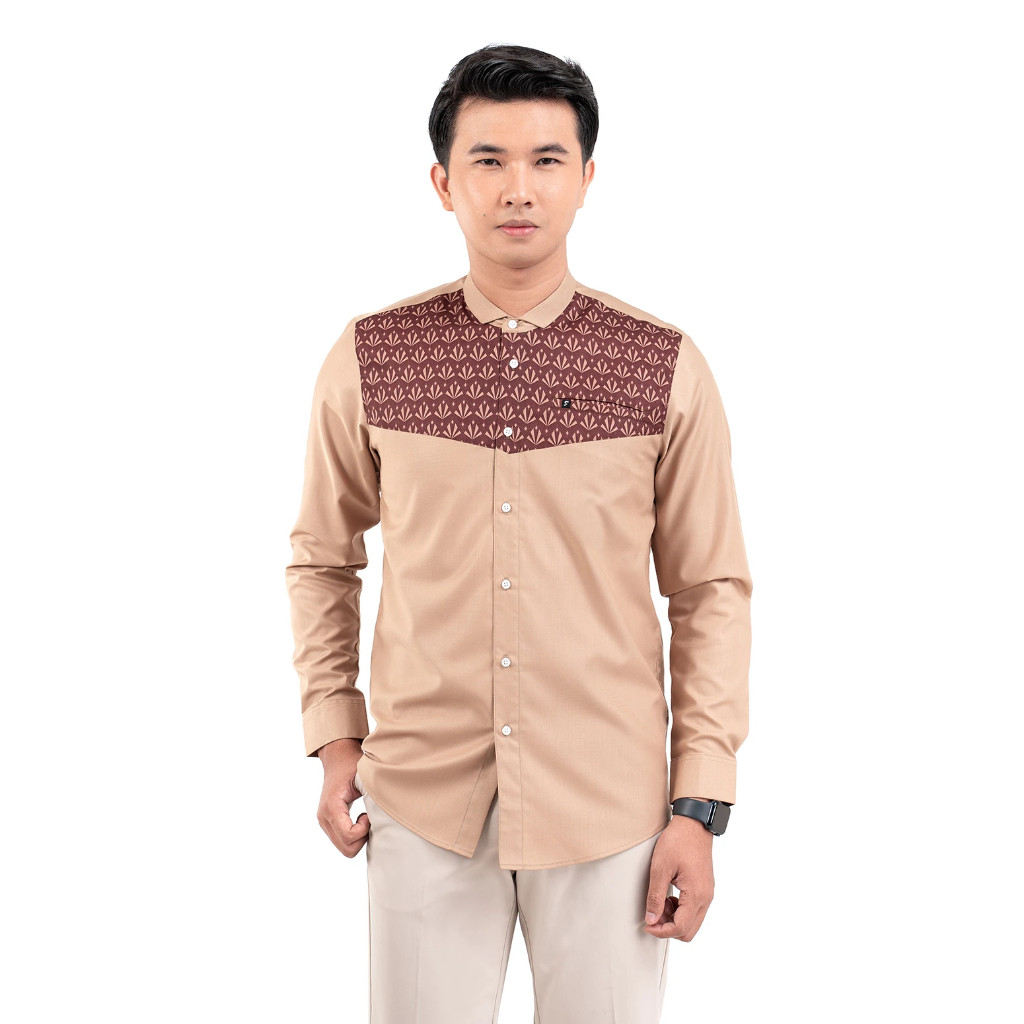 Fadkhera X Masjid Al Ihsan Beige Baju Kemeja Koko Modern Fadkhera Kolaborasi
