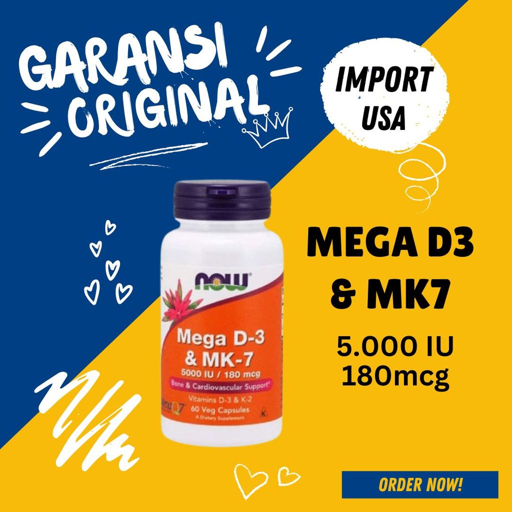 ORIGINAL Now Foods Mega D-3 MK-7 Vitamin D3 MK7 D 3 MK 7 Bone Cardiovascular 5000 iu US Supplement