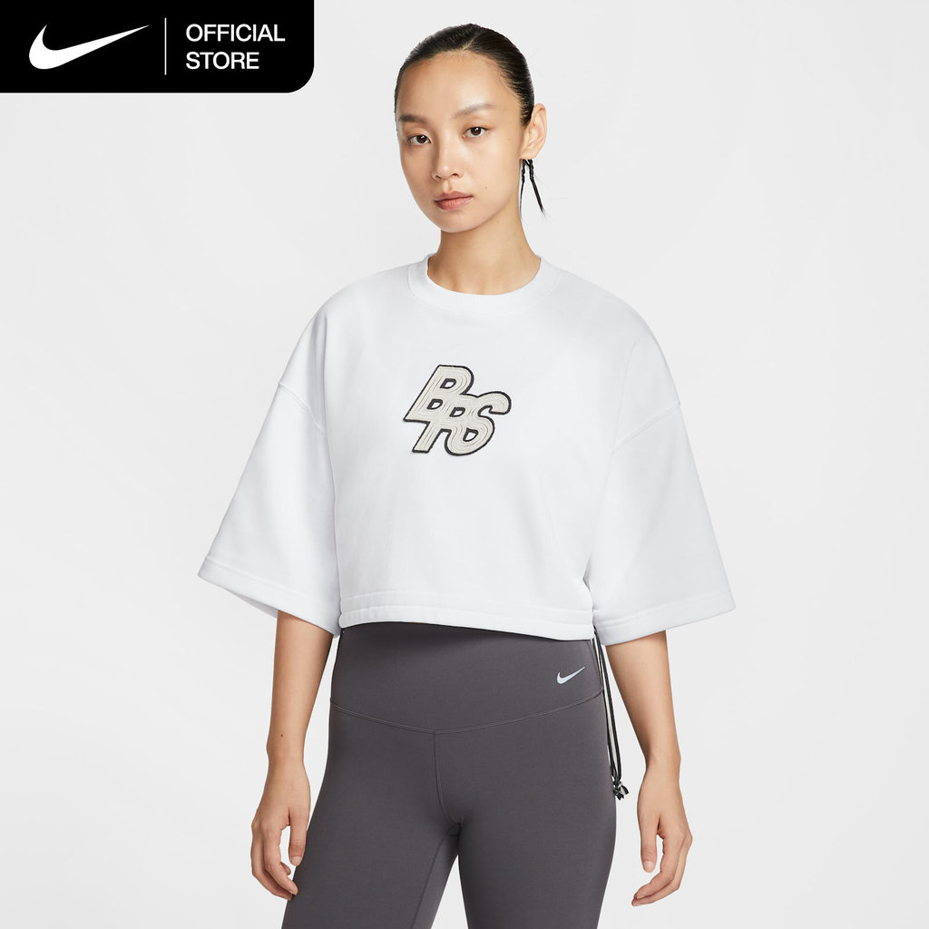 Nike Women's Sportswear Phoenix Fleece Short-Sleeve Cropped French Terry Top - White [IM7214-100]