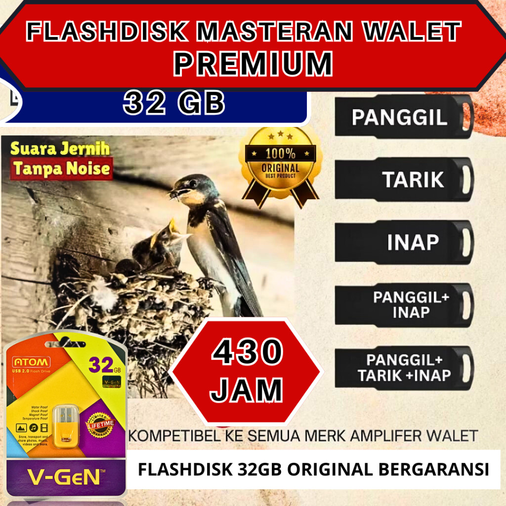 Flashdisk 32GB Masteran Suara Walet Panggil & Inap SUPER RESPON Terbukti Ampuh - Kualitas Audio Jern