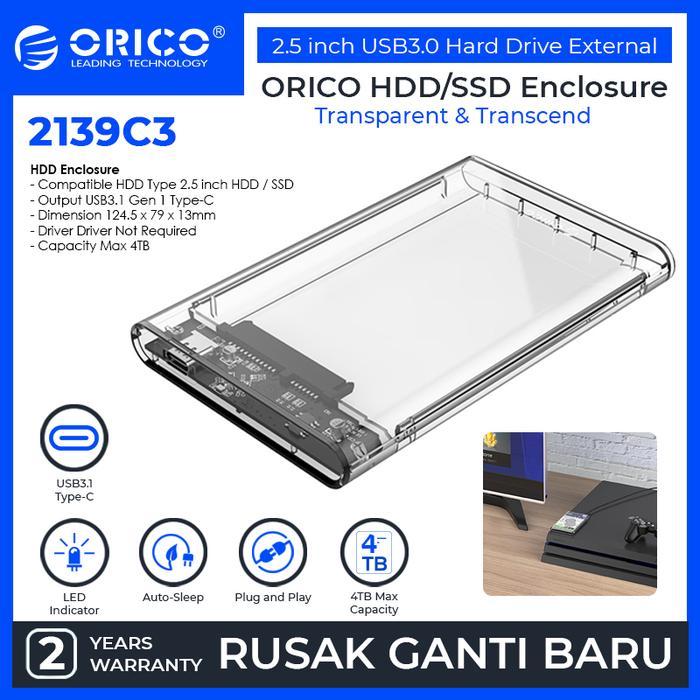 HardwareSolutif ORICO 2139C3 2.5 inch Type-C Transparent Hard Drive Enclosure - 2139C3
