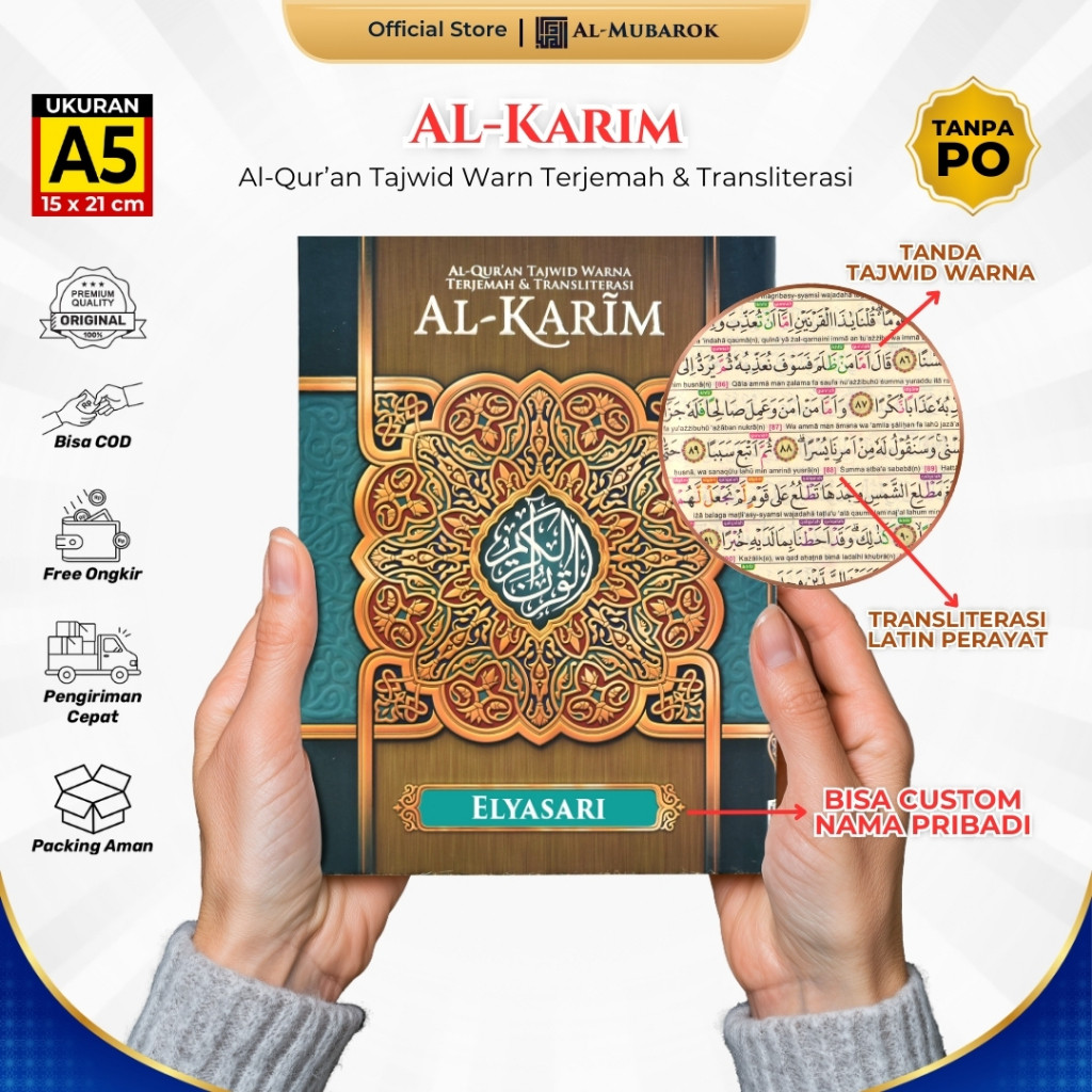 (Pena Paperclip) Al Quran Al Karim A5 Tajwid Warna Terjemah Latin Custom Nama Alquran Yang Ada Latin