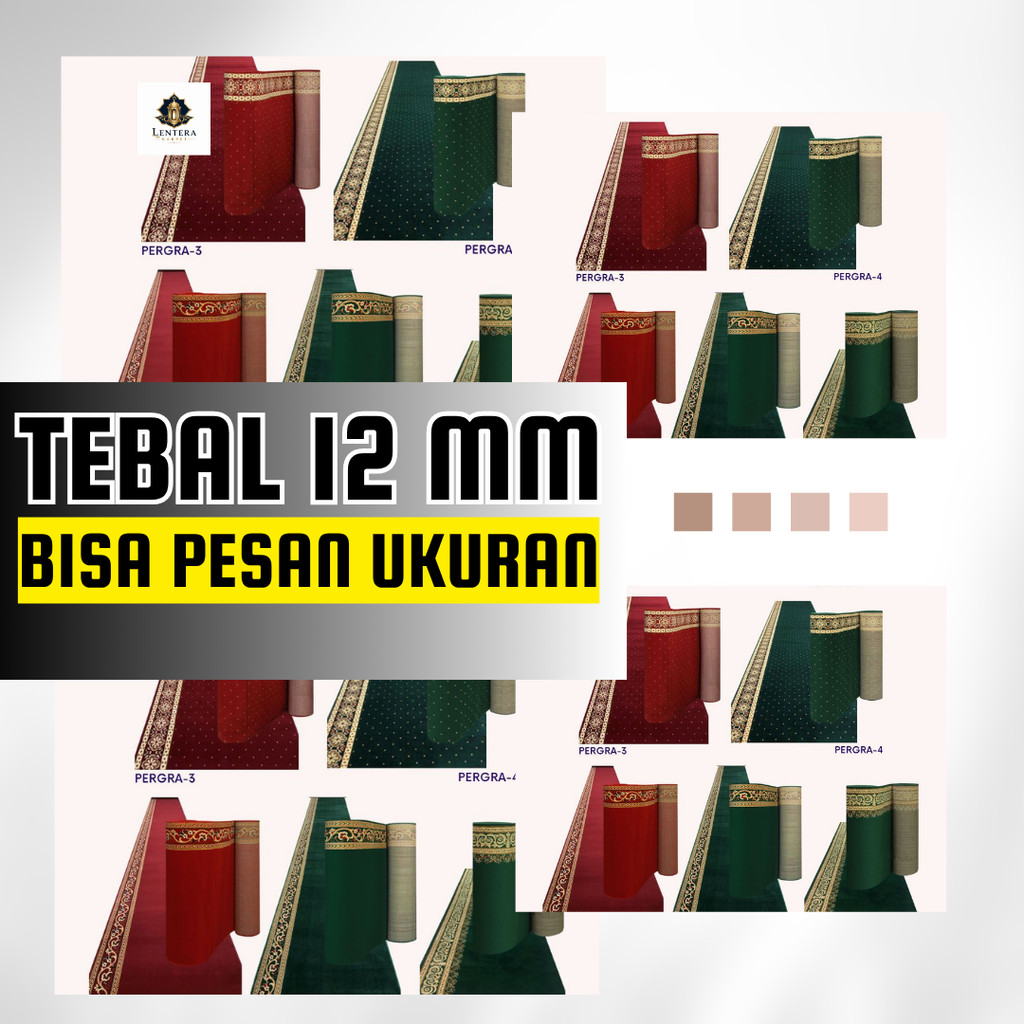 Lentera Karpet Masjid METERAN Ukuran 120 x 100cm Tebal 12mm Sajadah Mushola Bulu Lembut Empuk