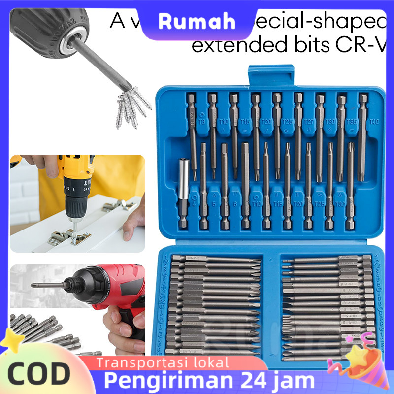 Set Obeng Keamanan Panjang Profesional 50 Buah CR-V Termasuk Tipe Y Torx Tri-Wing Tipe U PZ