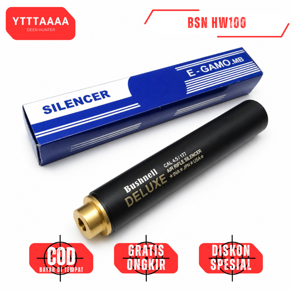 Peredam B-NELL HW 100 Super Senyap OD 30mm – Silencer Senapan PCP 4.5mm Presisi Gaswoll 2 Sekat Pali
