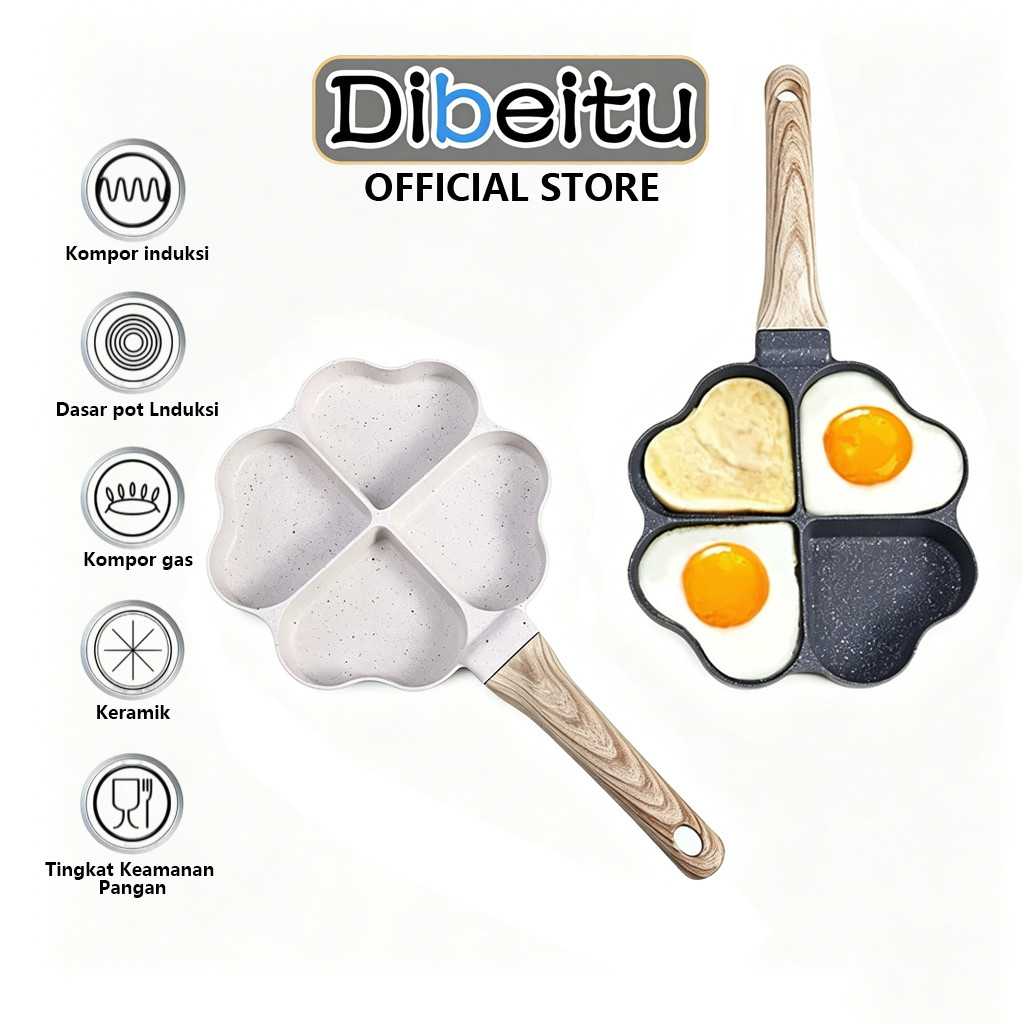 Panci Penggorengan Telur Pancake 4 Lubang LOVE Non Stick Frying Pan Wajan Datar Untuk Sarapan