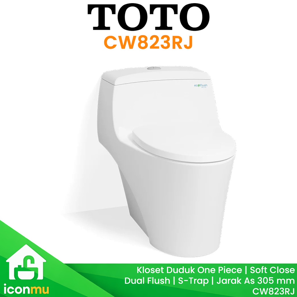 TOTO Kloset Duduk CW 823 RJ One Piece Toilet Rimless Opsi EcoWasher Dual Tornado Flush As 30 S-Trap