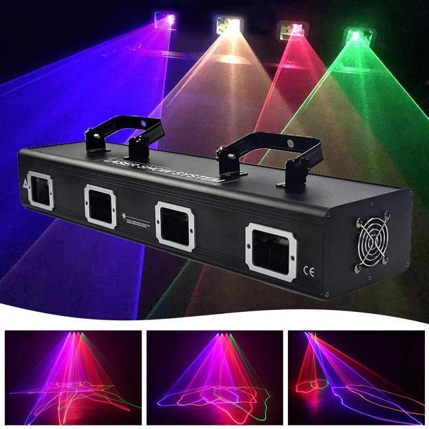 Lampu Panggung Laser 4 Mata RGB Full Color  Disco Beam Animation Light DMX512 A