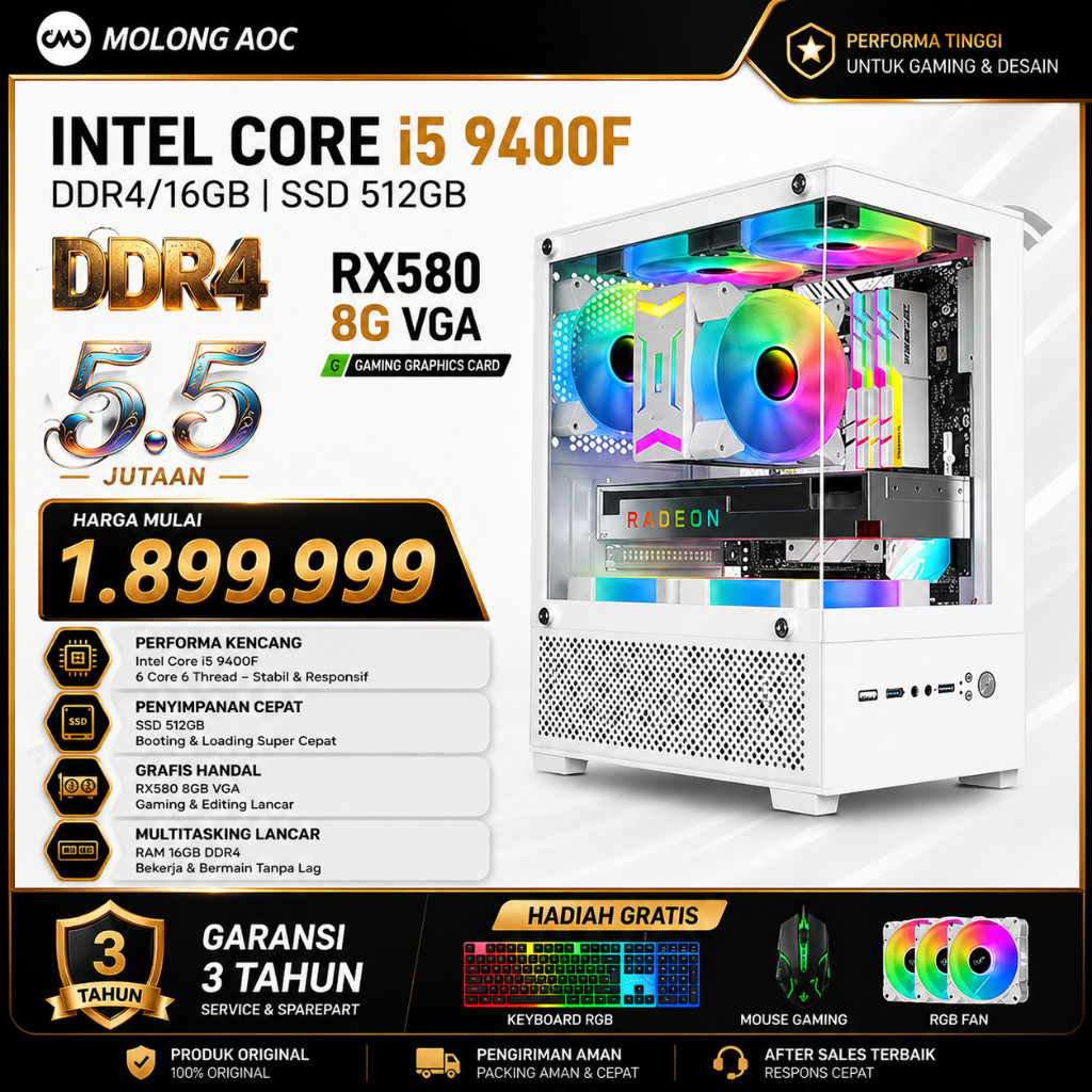 Intel CPU 9/13 generasi i5/i7 PC gaming full set 3/6Juta cocok untuk kantor/desain komputer desktop 