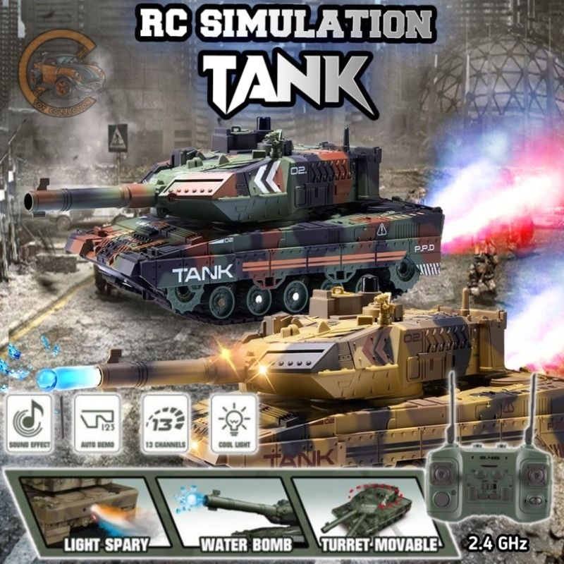 TERLARIS RC Tank Water Bomb  Military 13 channel Mainan mobil tank baja mobil perang bisa nembak den