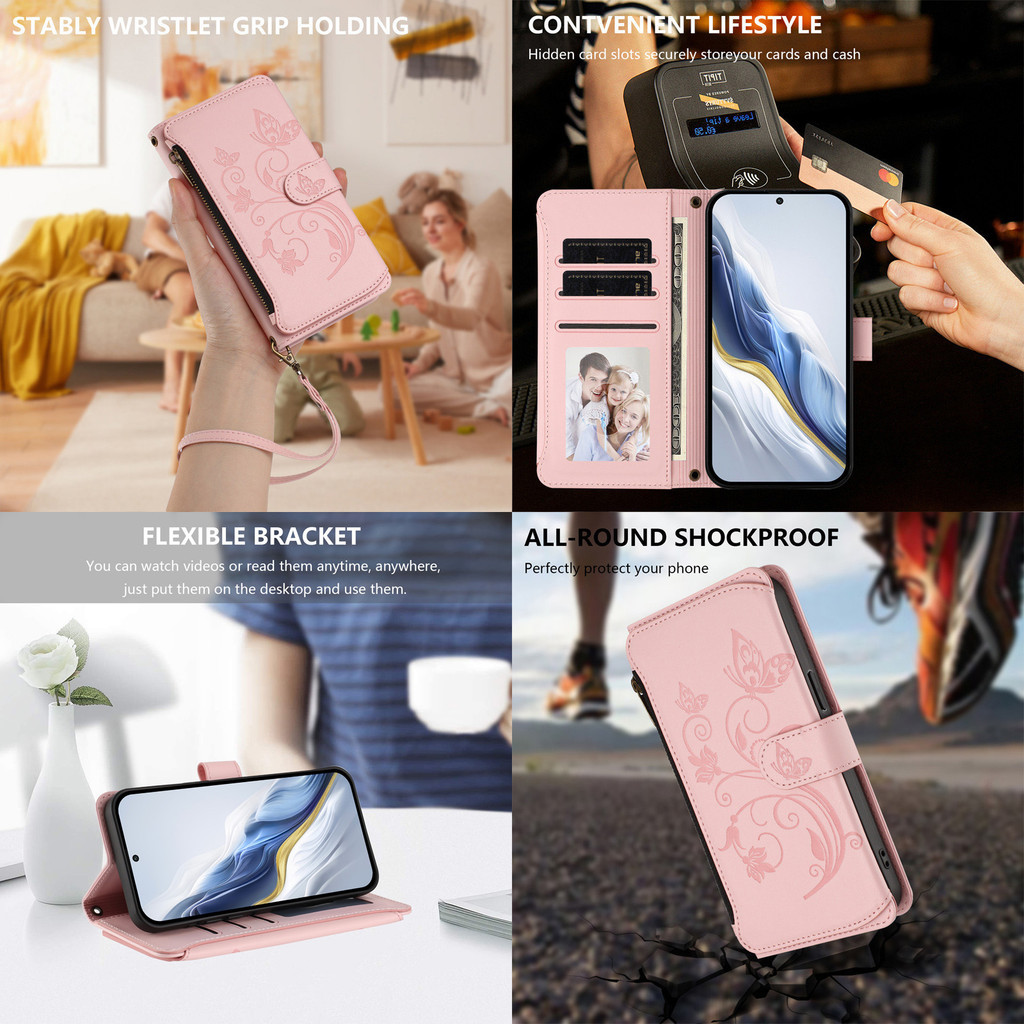 Dompet Saku Resleting Casing Ponsel dengan 6 Slot Kartu untuk Honor 400 300 Ultra 200 Lite Honor400 