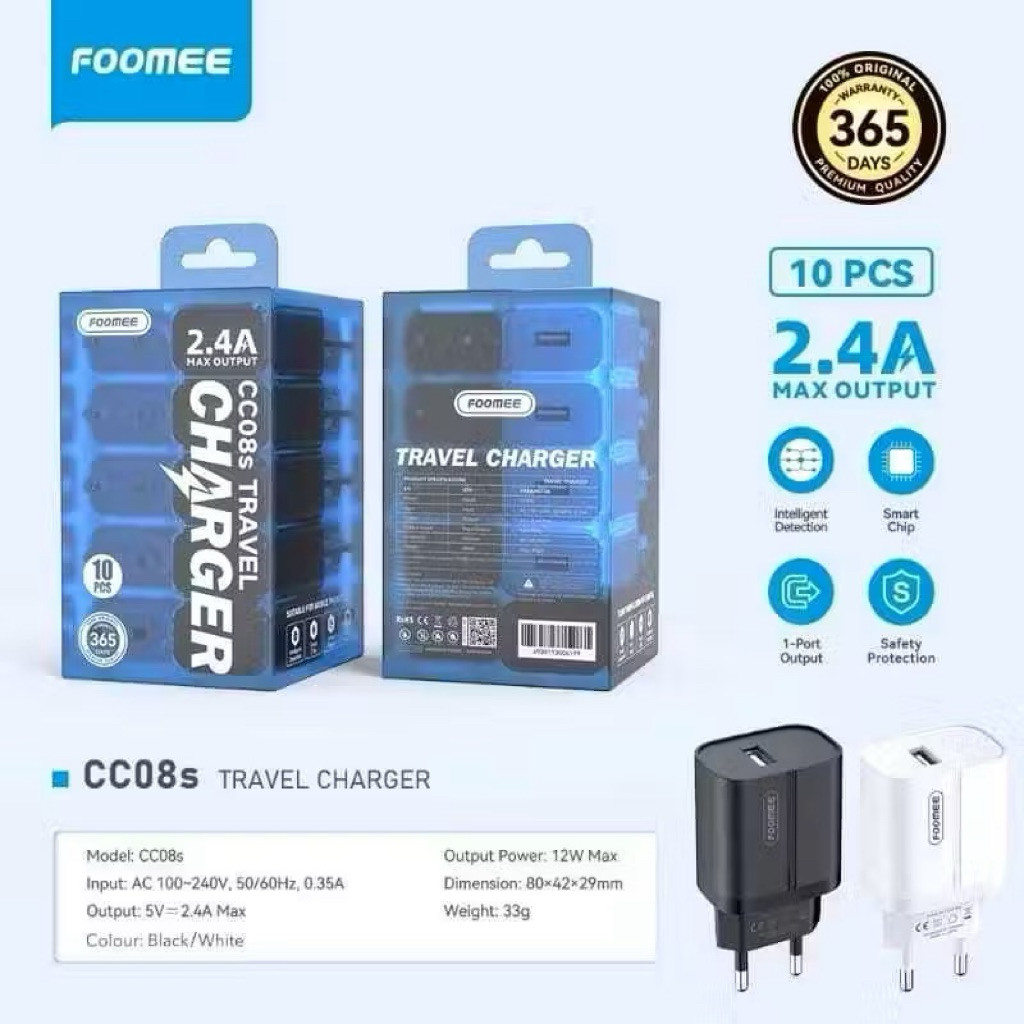 (Pegasus Cell) Foomee CC08s / CA12 / CQ08 Adaptor Charger Fast Charging , Batok Charger 1Box isi 10p
