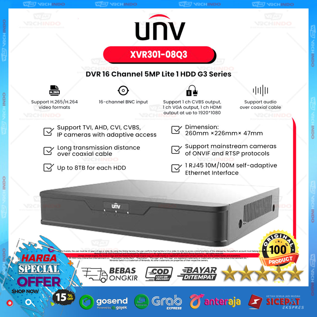 UNIVIEW XVR301-16F 16CH DVR XVR  16 Channel XVR301-16F 1 HDD F Series XVR CCTV 