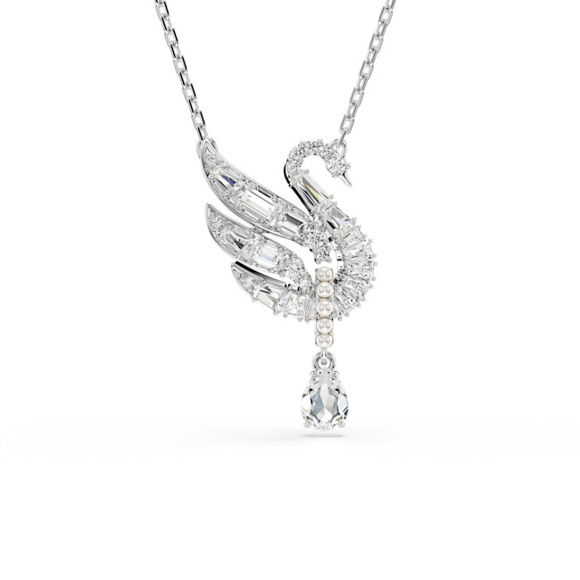 Swarovski - Swan pendant, Swan, White, Rhodium plated