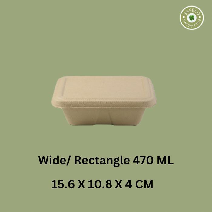 50 Pcs Bagasse Safeco Wide 470 ml Rectangle Eco Food Lunch Takeaway Box  Food Kotak Kemasan Tempat P