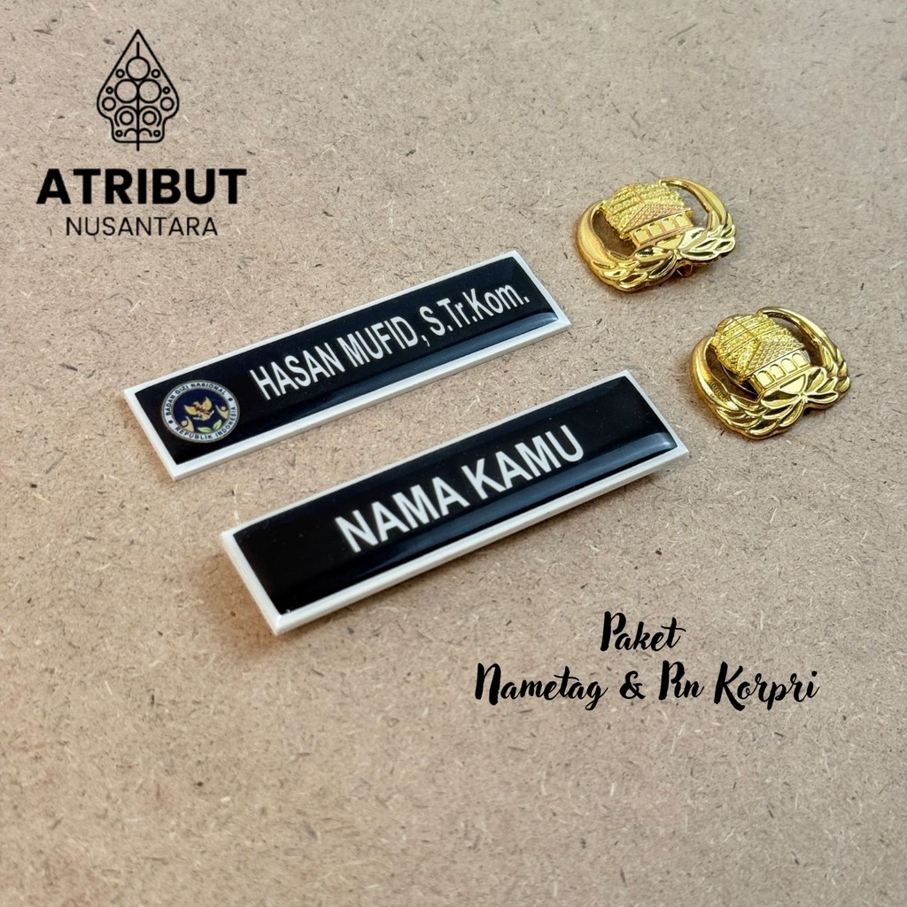 Paket Name Tag Korpri ASN dan Pin PNS Akrilik Kuningan Peniti Magnet