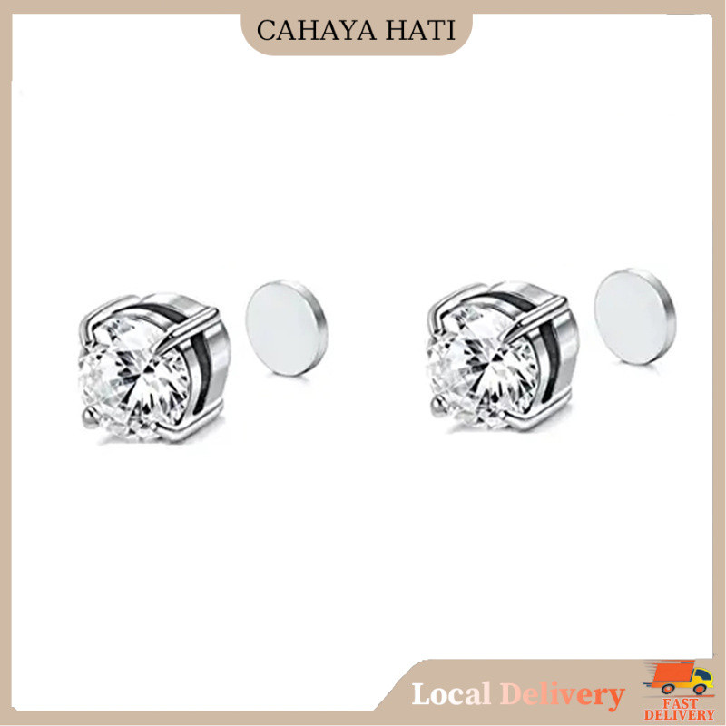 Anting Magnet Pria Wanita Berhias Berlian Anting Klip Gaya Korea Elegan Dan Modis Anting Tanpa Tindi