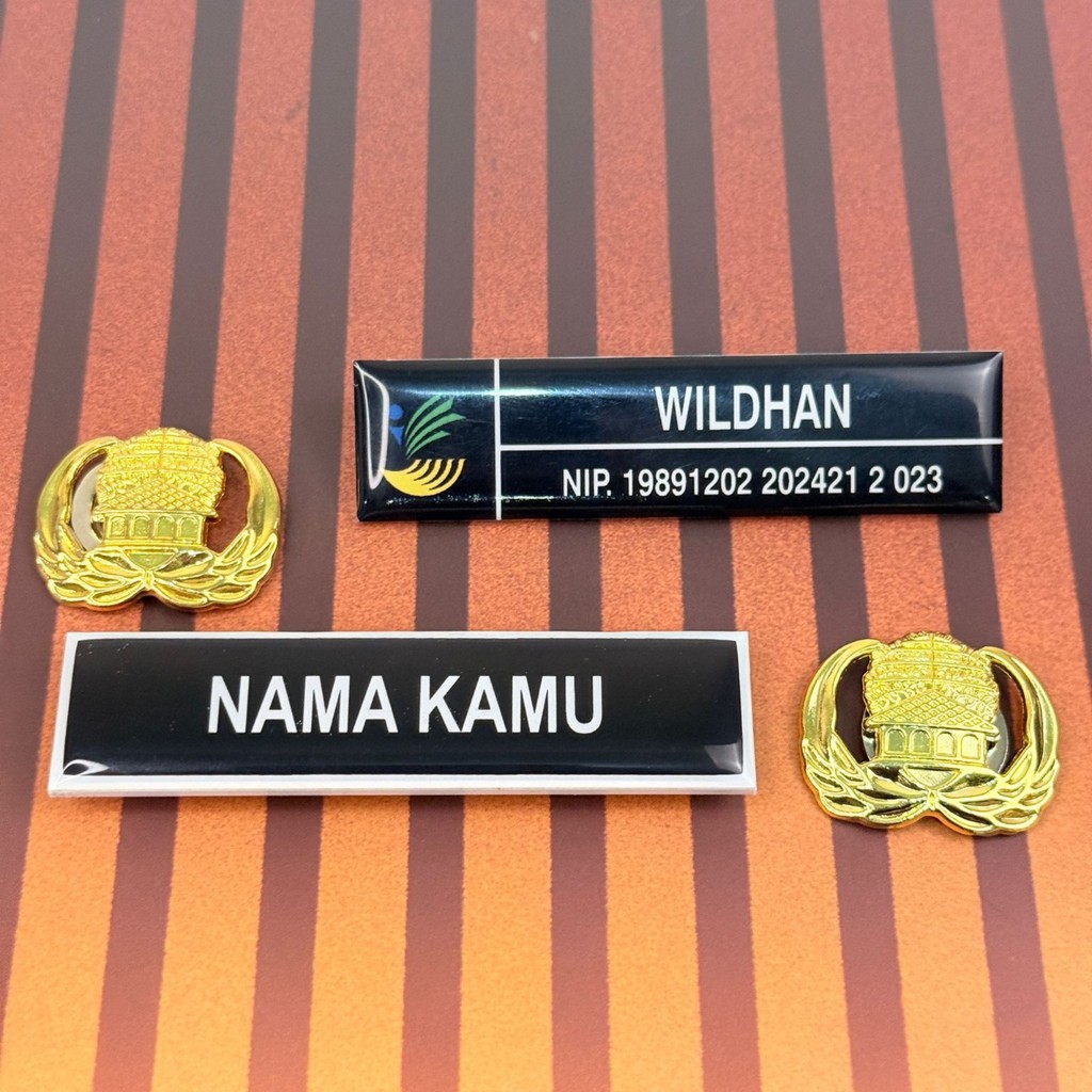 Paket Nametag Dada Akrilik + Pin Korpri PNS Kuningan Peniti Magnet