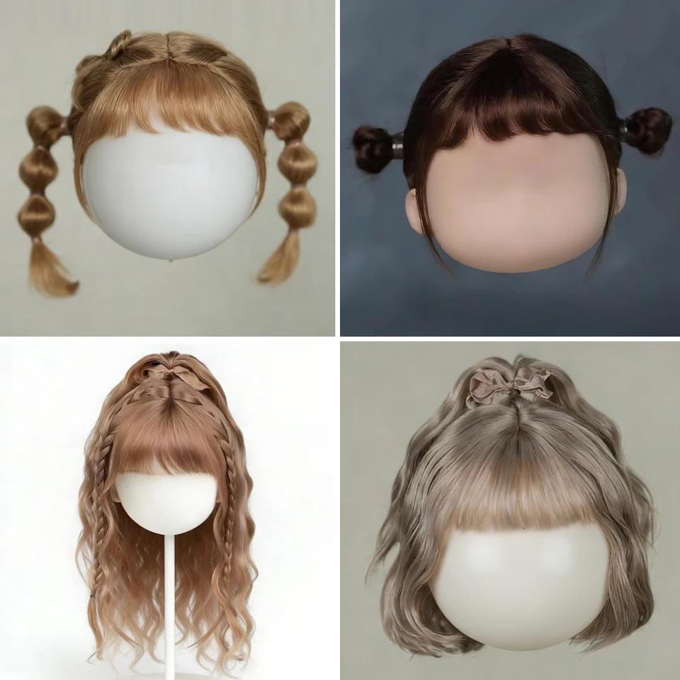 BJD Wig Big Head Dot Blyth Wig Soft Mohair Bangs Braid Wig half ponytail Short Hair Long Wavy Hair F