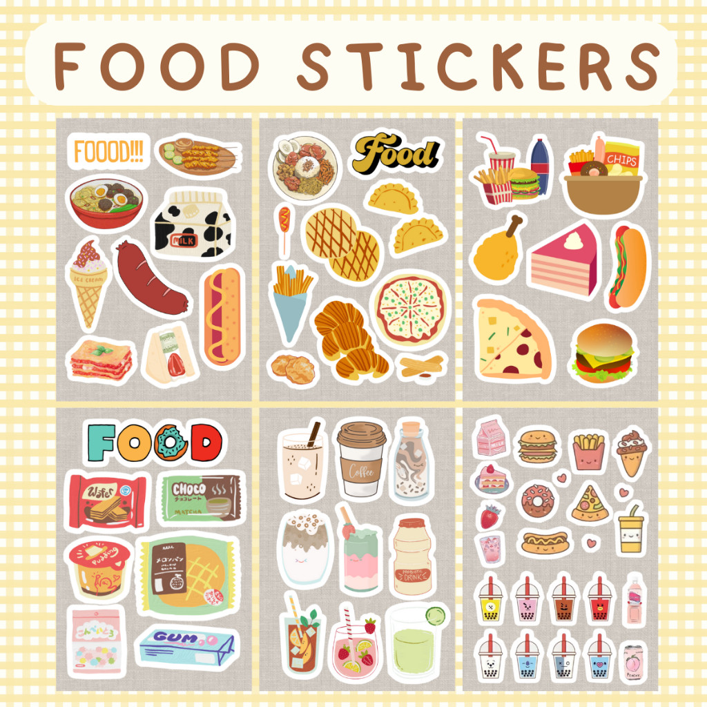 Foods Stickers Pack Stiker Makanan Aesthetic Estetik Stiker Jurnal Vintage