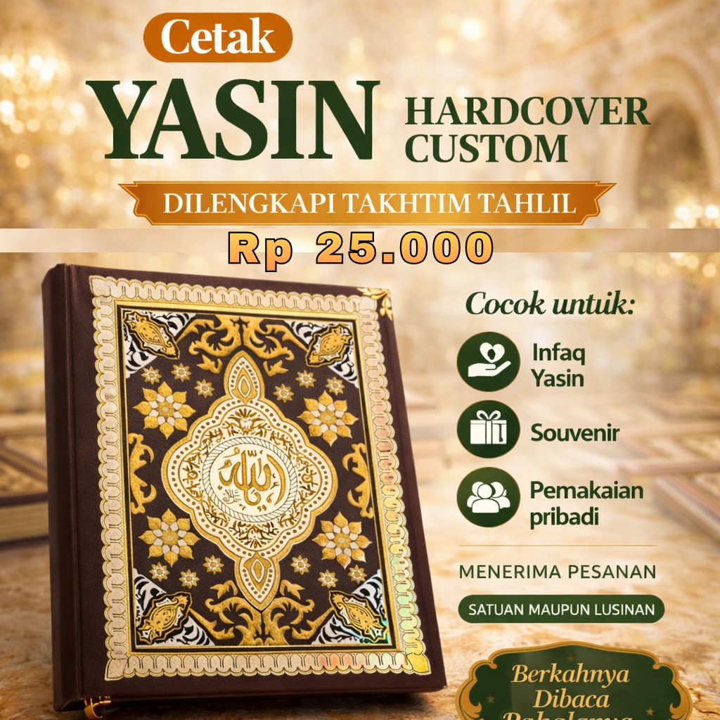 Buku Yasin Hardcover Qubah Cokelat | Cetak Buku Yasin Hardcover Custom | Dilengkapi Takhtim Tahlil