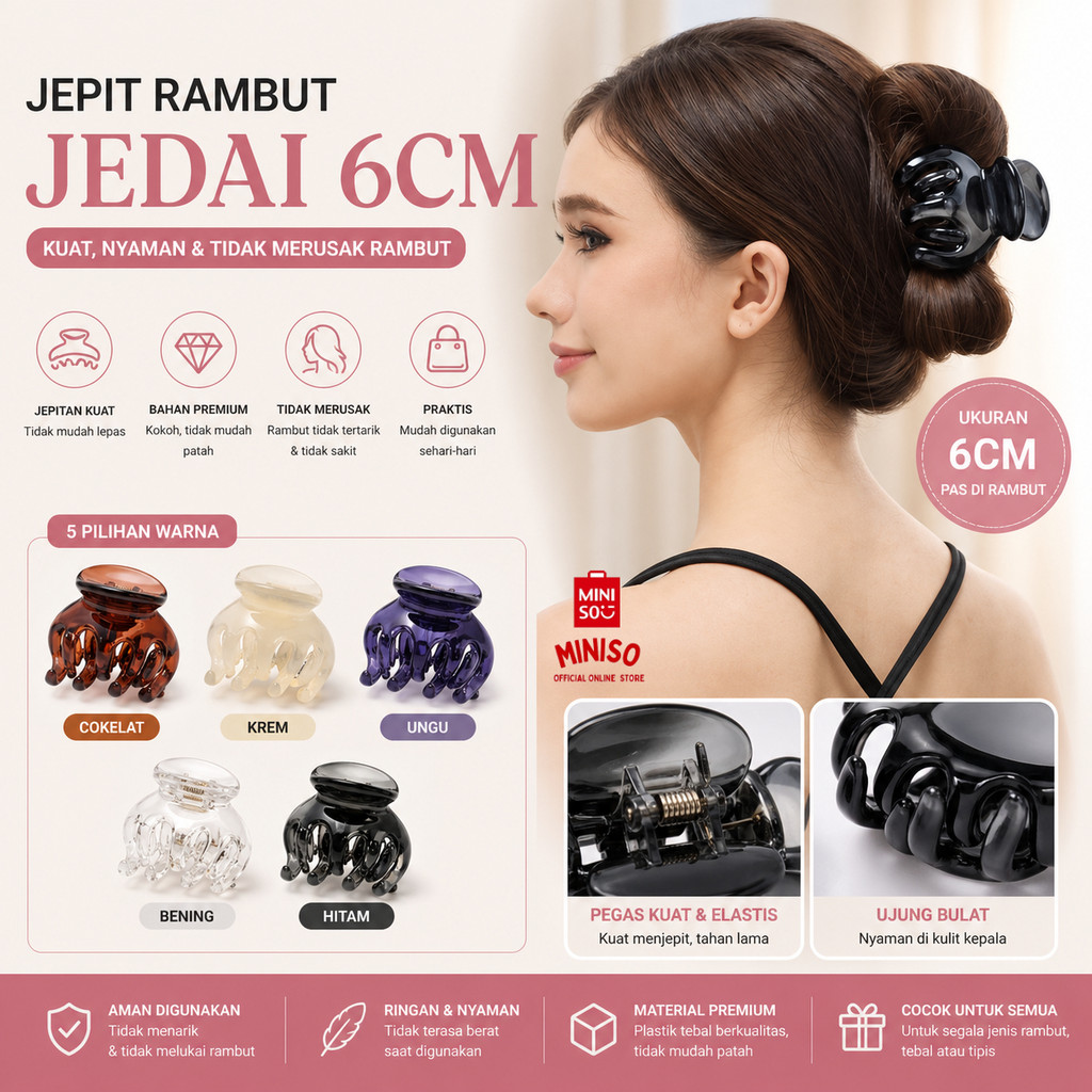 MINISO BALI | Jedai Rambut Besar 6 cm Jedai Ori Bangkok Jedai Jumbo Jedai Thailand Jepit Rambut