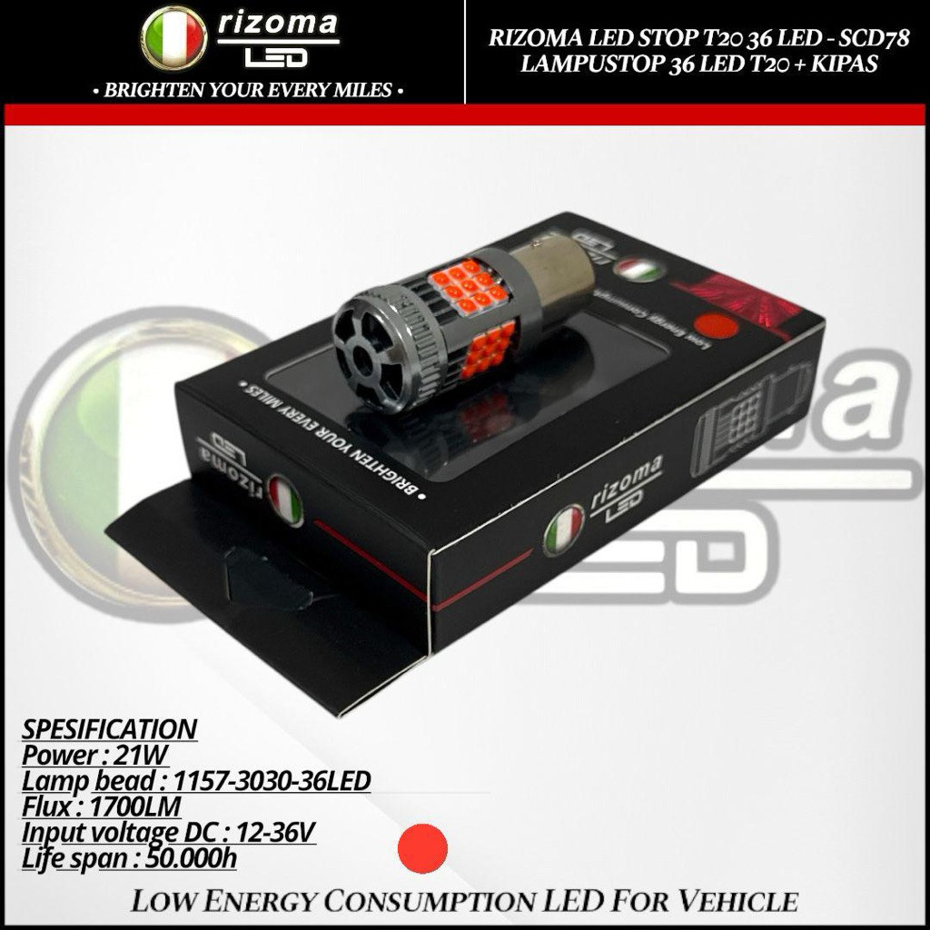Rizoma Led Racing - Lampu Stoplamp Bohlam Stop Lamp Rizoma LED T20 Plus Kipas 36 LED Ghost Fan 36 M