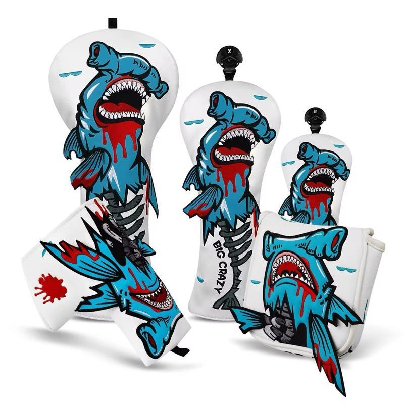 Golf Cover Shark Driver Fairway Hybrid Blade Mallet Putter Golf Head Cover Sarung Penutup Stick Club