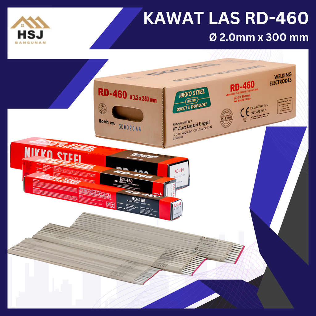 (1Kg & 2Kg) KAWAT LAS RD460 PAKAN LAS RD-460 2 mm x 300 mm - NIKKO STEEL WELDING ELECTRODES RD - 460