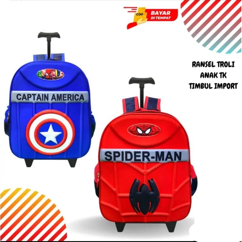 NASRIJAL Tas sekolah anak troli tk/tas troli anak laki laki/tas dorong anak/tas ransel anak SD/tas t