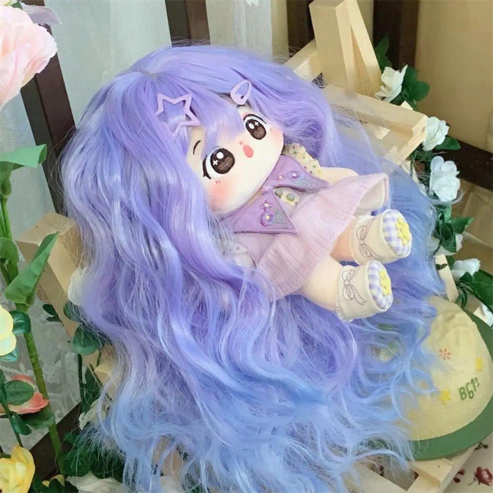 Graent Color 20cm Cotton Doll Wig Sweet Handcraft Plush Doll Long Curly Hair Wig Colorful Black 20cm