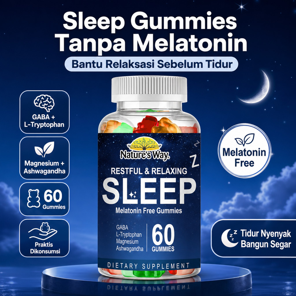 Nature’s Way Sleep Gummies Melatonin Free 60 Gummies Suplemen Tidur Relaksasi GABA Magnesium Ashwaga